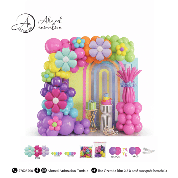 Pack Décoration d’Anniversaire Complet –Thème des fleurs et de l'arc-en-ciel