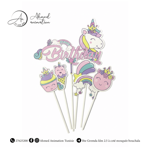 Topper cake licorne pastel – Happy Birthday